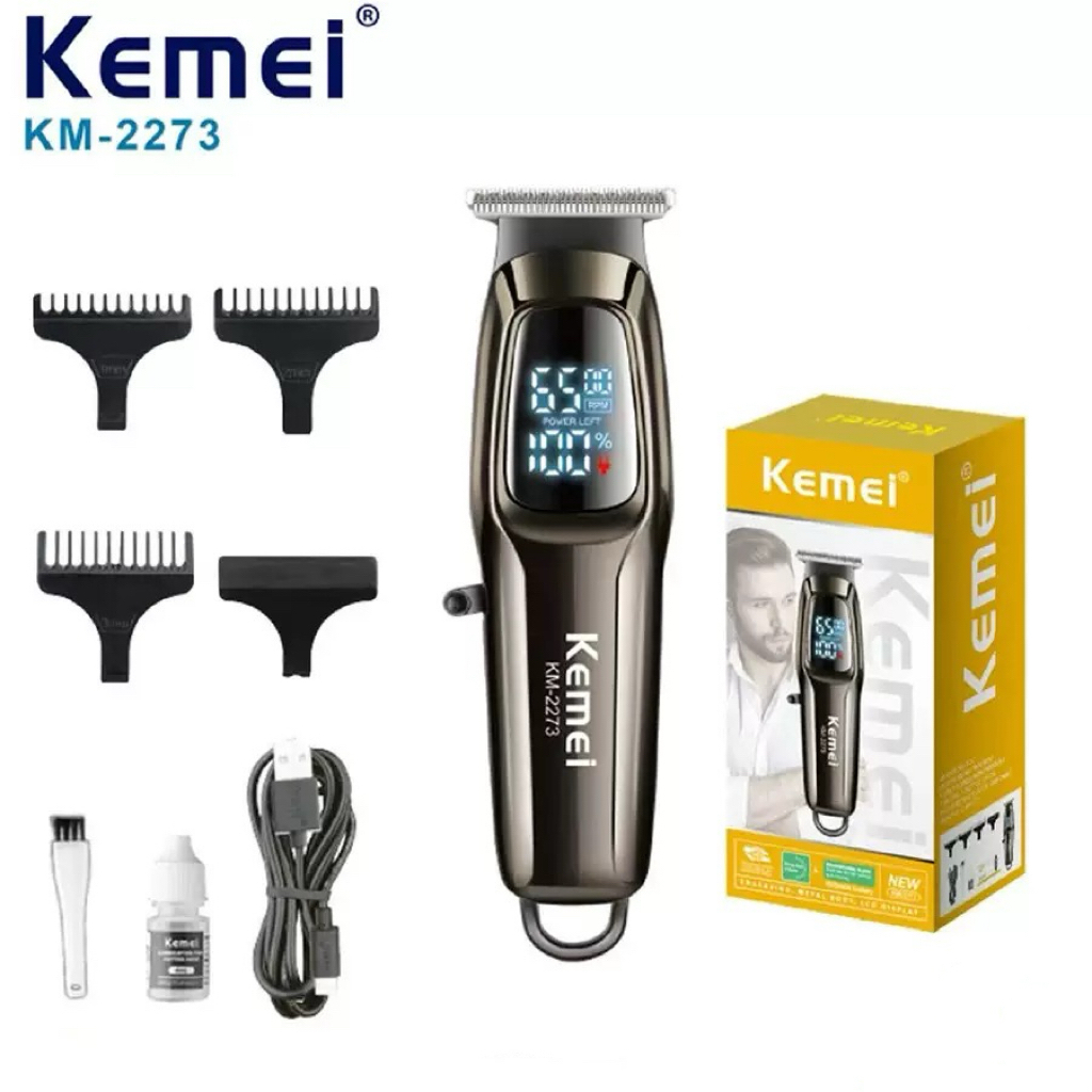 KM-2273 ปัตตาเลี่ยนไร้สาย จอLED ตัดผมและกันขอบได้ จับถนัดมือ ฟันคม พร้อมใช้งาน