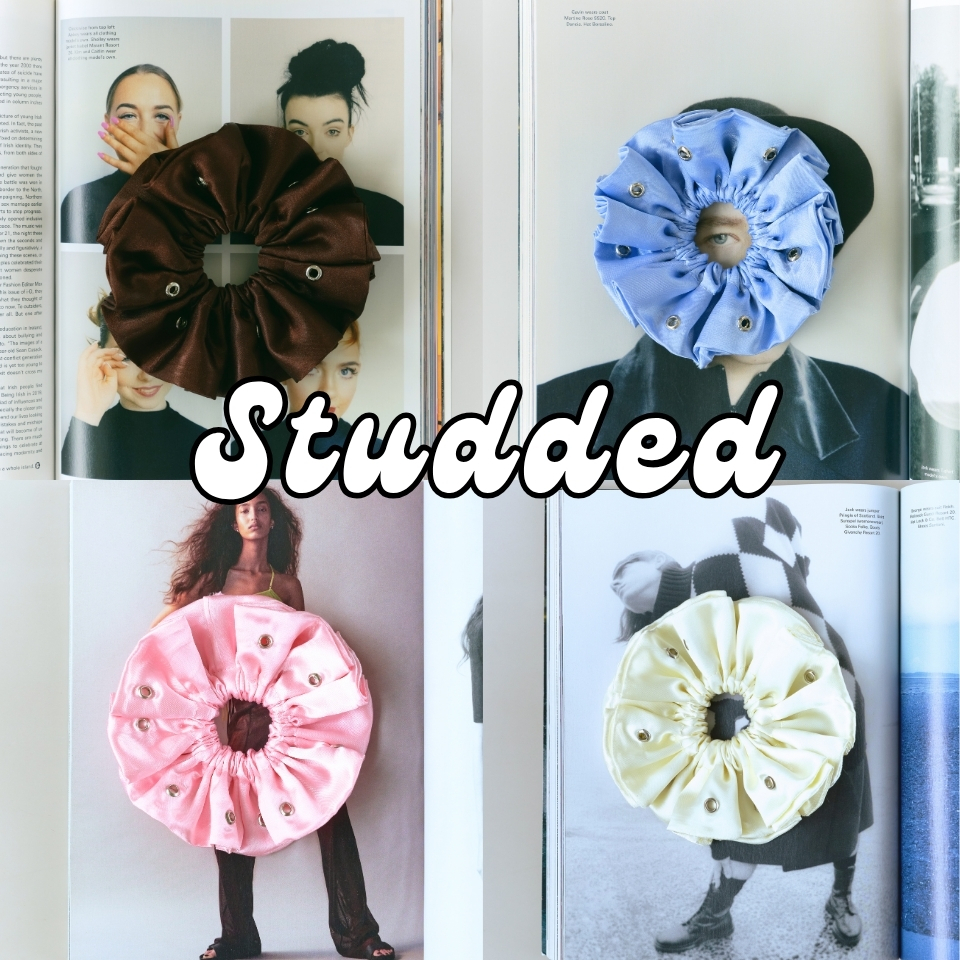 สครันชี่ Handmade ไซส์ XL ดีไซน์สีพื้น ตกแต่ง Studs