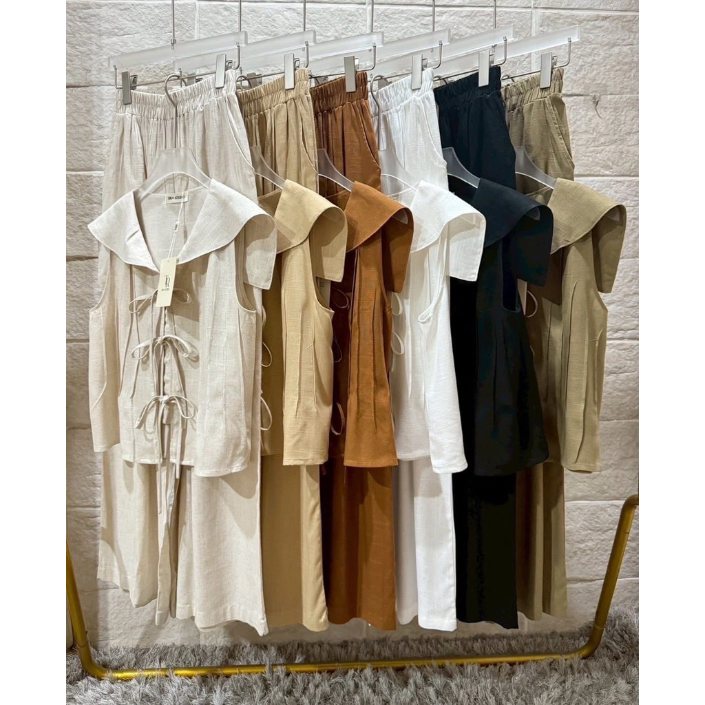 เสื้อปกทหาร/กางเกงขายาวผ้าลินิน