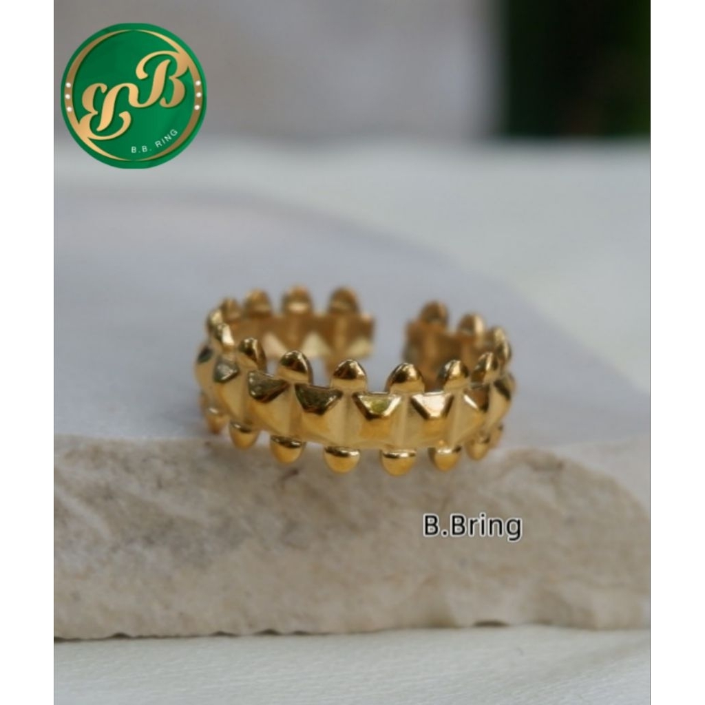 BBแหวนสแตนเลสฟรีไซต์สีทองหน้ากว้าง6mm