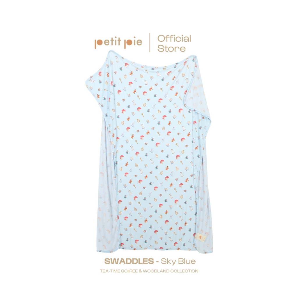 Petit Pie Swaddle -Sky Blue ผ้าห่อตัวใยไผ่ นุ่มลื่น อ่อนโยนต่อผิว ผ้าโปร่งเย็นสบาย น้ำหนักเบา ปลอดภัย รับรองโดย OKEO-TEX
