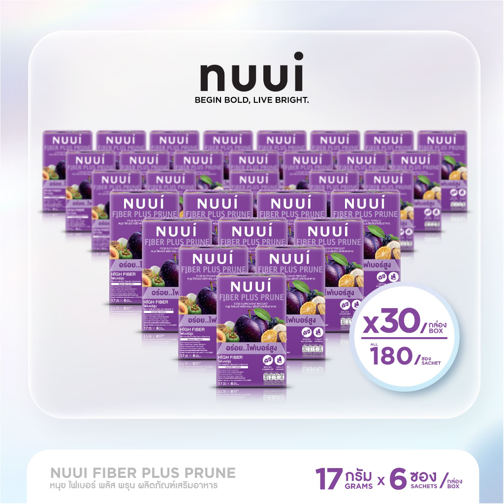 NUUI FIBER PLUS PRUNE หนุย ไฟเบอร์ พลัส พรุน (30 กล่อง รวม 180 ซอง)