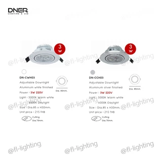 ( ส่งด่วน ) DNER โคมไฟดาวน์ไลท์ LED ฝังฝ้า กลม ปรับหน้าได้ ขนาด 3.5 นิ้ว 3W / ดาวน์ไลท์ ขอบขาว / ขอบเงิน