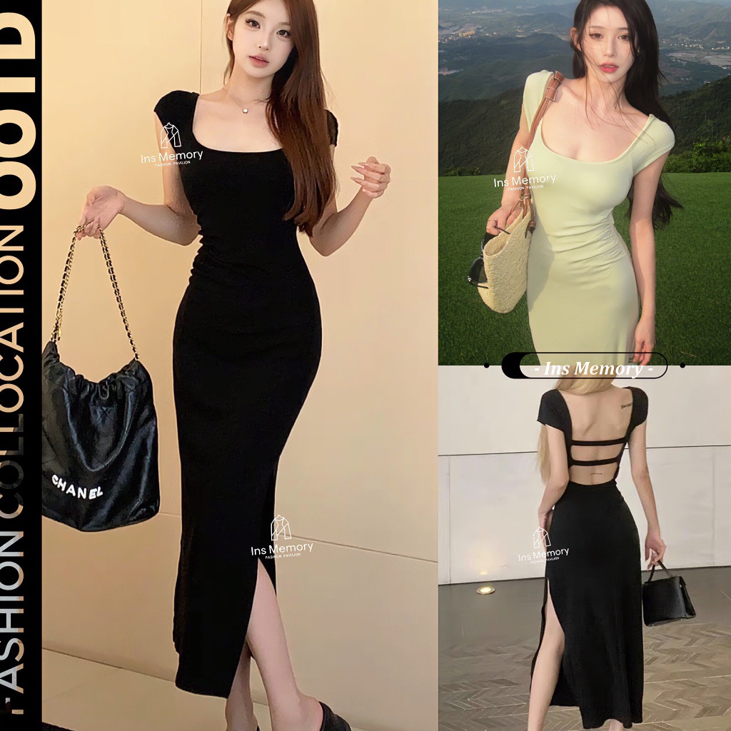 พร้อมส่ง เดรสยาว แขนสั้น ดีไซน์โชว์หลัง แต่งแหวกข้าง ใส่แล้วดูแพงมาก ผ้าเรยอน ยืดๆ ทรงสวย เข้ารูป น่ารักสุดๆ
