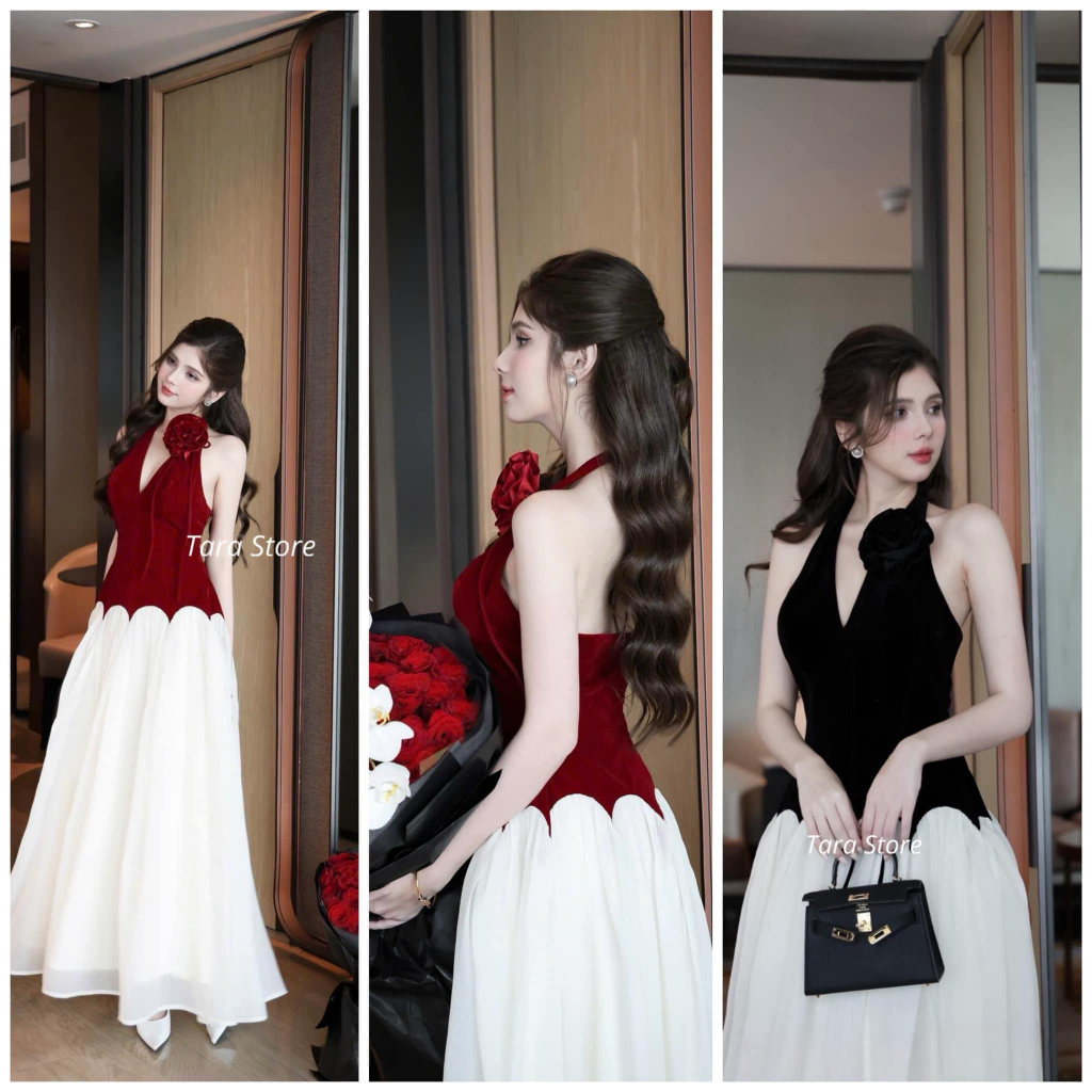 Tara Store ชุดเดรสผู้หญิง สีดำ/สีแดง #G256