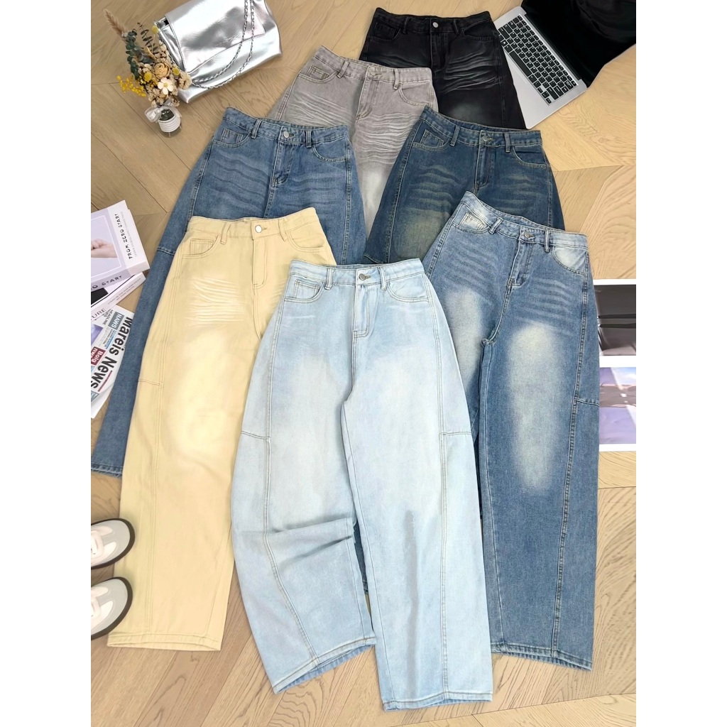 กางเกงยีนส์ กางเกงยีนส์ทรงบาร์เรล ทรงหลวม ใส่สบาย มินิมอล แมทช์ง่ายมาก #1501301