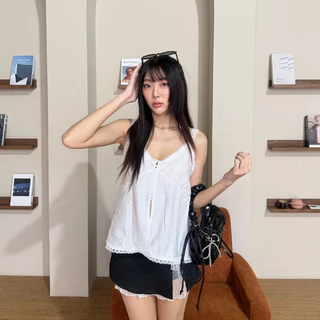 Floren cami เสื้อสายเดี่ยวลูกไม้ ผ่าหน้า เย็บจีบรับช่วงอก กระดุมใช้งานได้ KN.Clothes