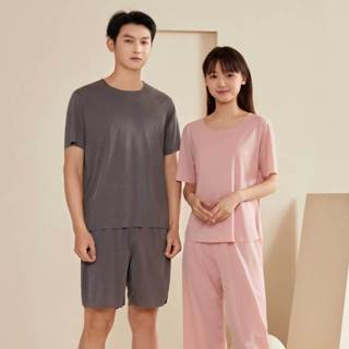 🔥Sale🔥ชุดนอนชาย/หญิง ชุดนอนคู่ ชุดนอน ผ้าไหมน้ำแข็งบางเฉียบพ…