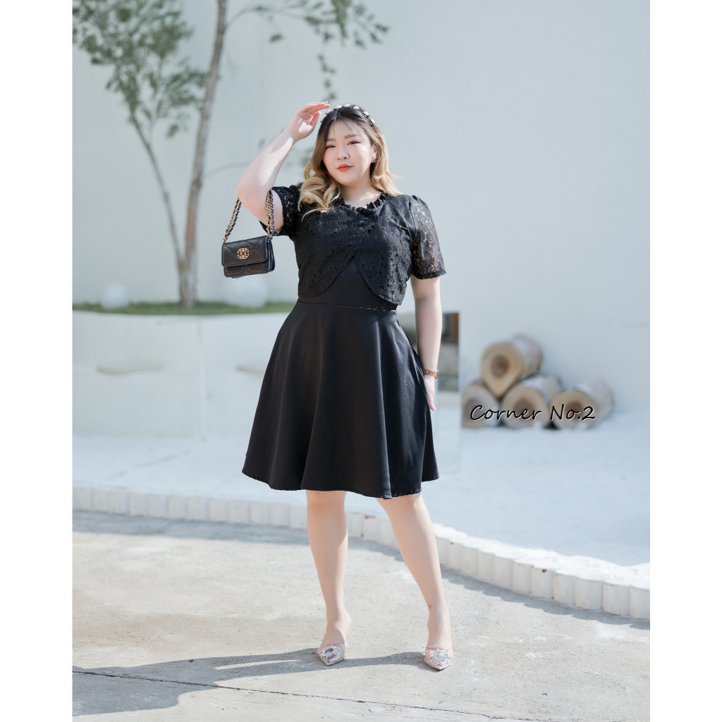 เดรสผ้าไทย ชุดทำงาน คุณครู ข้าราชการ เดรสสาวอวบ มีหลายไซส์ XL/2XL/3XL