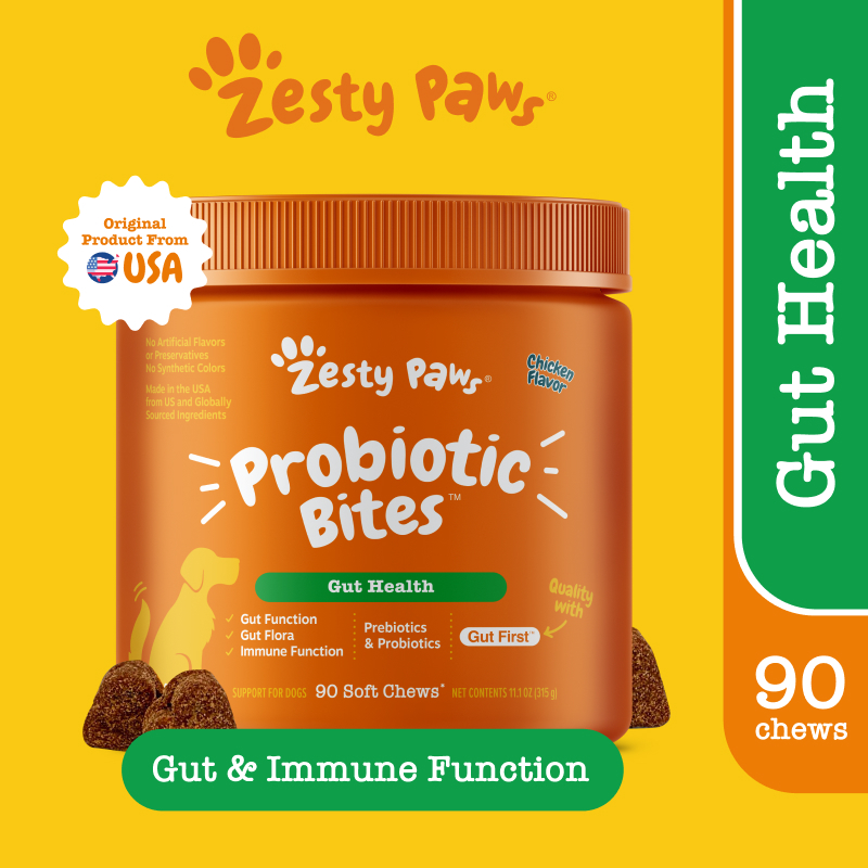 Zesty Paws Probiotic Bites for Dogs Gut Health [รสไก่] (แบบนุ่ม 90 เม็ด) (หมดอายุ:08/2026) [อาหารเสร