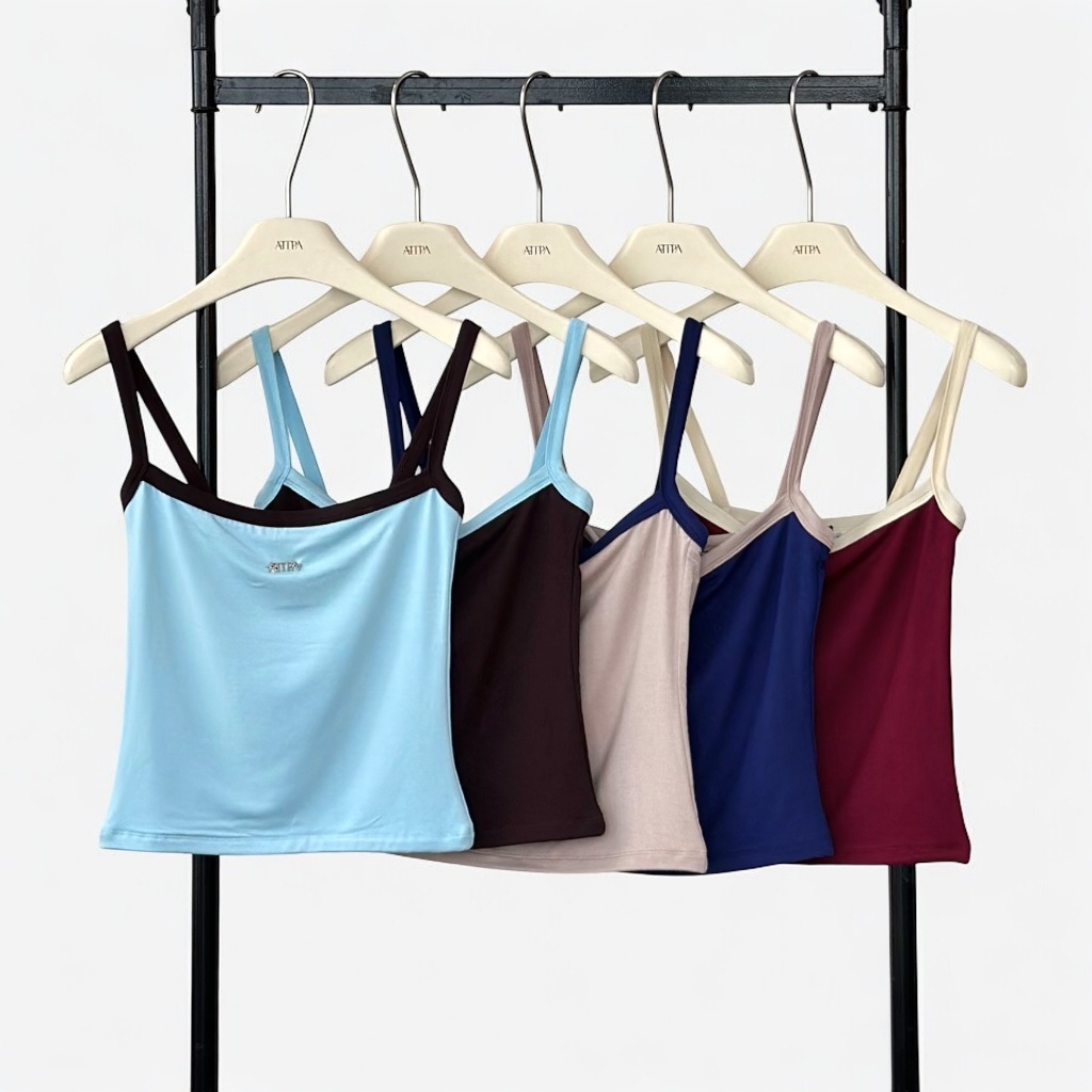Atipashop - DUALLINE CAMI TANK TOP เสื้อสายเดียว สีทูโทน โลโก้อะไหล่เหล็ก มีหลายสี