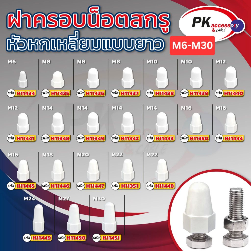 ฝาครอบน็อต หัวหกเหลี่ยมแบบยาว สีขาว (ราคาต่อ1ชิ้น)