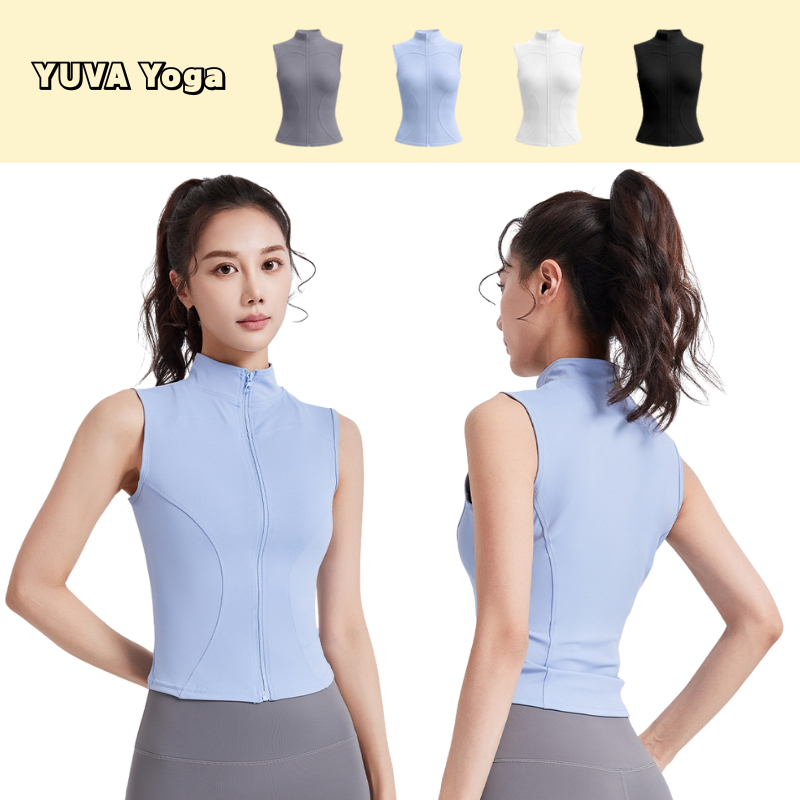 เสื้อแจ็คเก็ตแขนกุดผู้หญิง ดีไซน์สลิมฟิตทรงเข้ารูป ช่วยเก็บทรงให้หุ่นดูเป๊ะ เสื้อกล้ามออกกำลังกาย ผู้หญิง มีซิปรูด