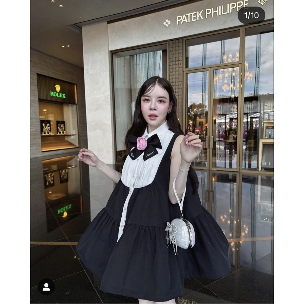 💥FF1242 - Midnight Bloom Mini Dress(S)🩷