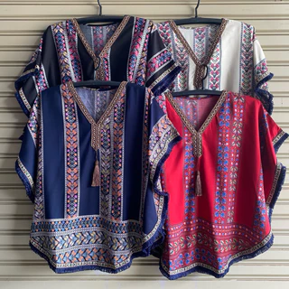 เสื้อสตรีลายช้าง สไตล์โมฮีเมียน เสื้อสาวอวบ เสื้องานขาว-ดำ ผ้าสปัน ใส่สบาย