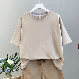 เสื้อครอปสาวอวบน่ารัก สีพื้น oversize เสื้อผ้าคนอ้วนไซส์ใหญ่ เสื้อยืดแขนสั้นแบบหลวมผู้หญิงแฟชั่นมาใหม่สวยๆ ลำลอง สีดำ