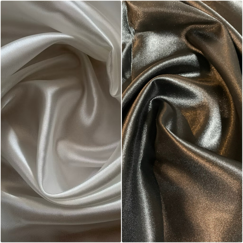 ✨ "Glitter Silk" ผ้าต่วน ผ้าเงา! ขาวมุก/ดำเงา วิงค์สุด! ✨เย็บขอบสี่้ด้าน