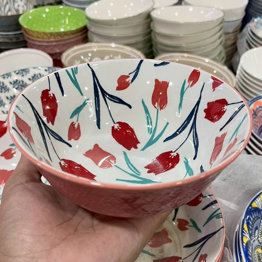 ถ้วยซรามิก 6 นิ้ว ลายดอกไม้สีแดง ถ้วยสวยๆ ถ้วยเซรามิก ชามราคาถูก ถ้วยยกโหล ถ้วยราคาถูก