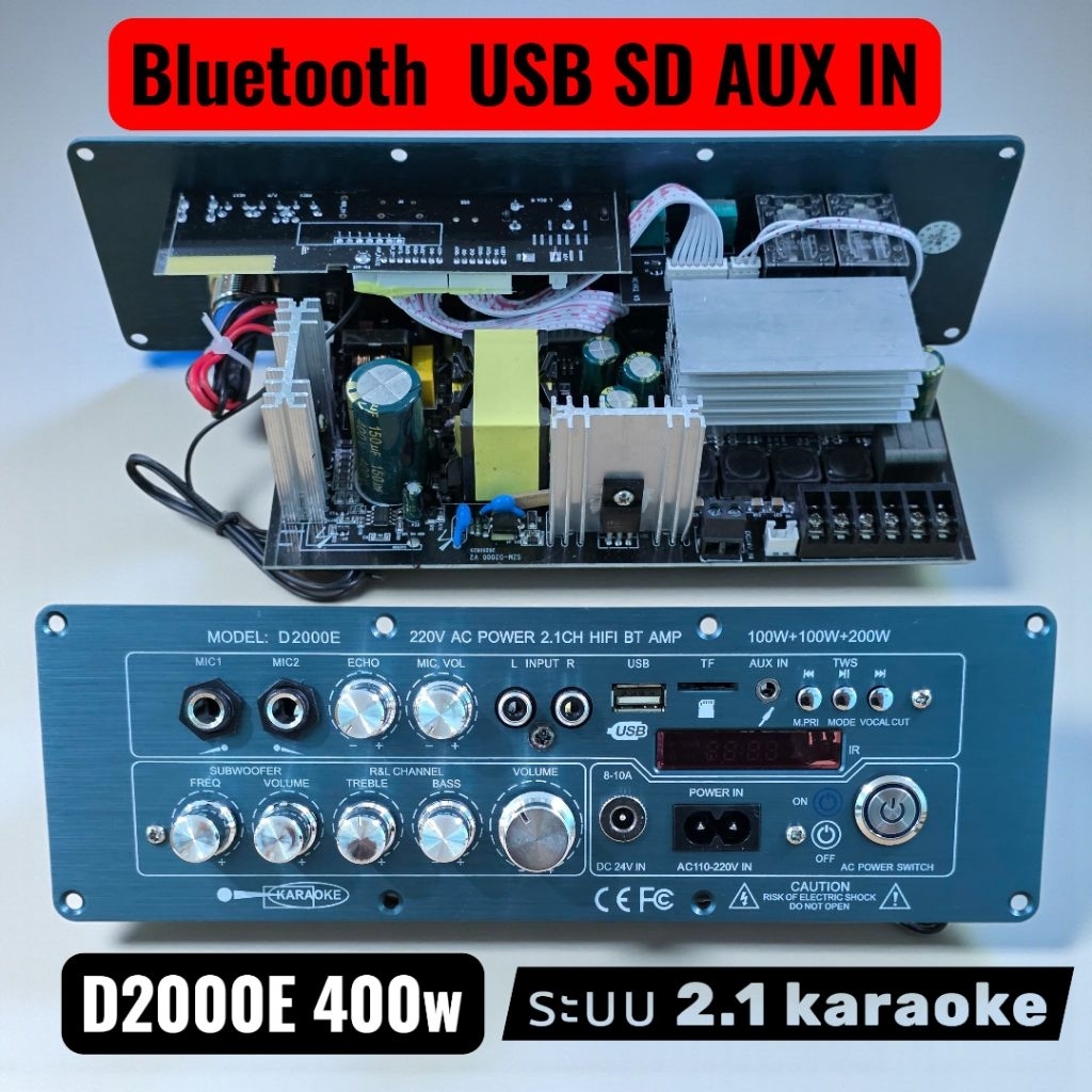 D2000Eแอมป์400wรองรับไฟ2ระบบทั้งไฟบ้านและไฟแบต บลูธูท aux USB karaoke