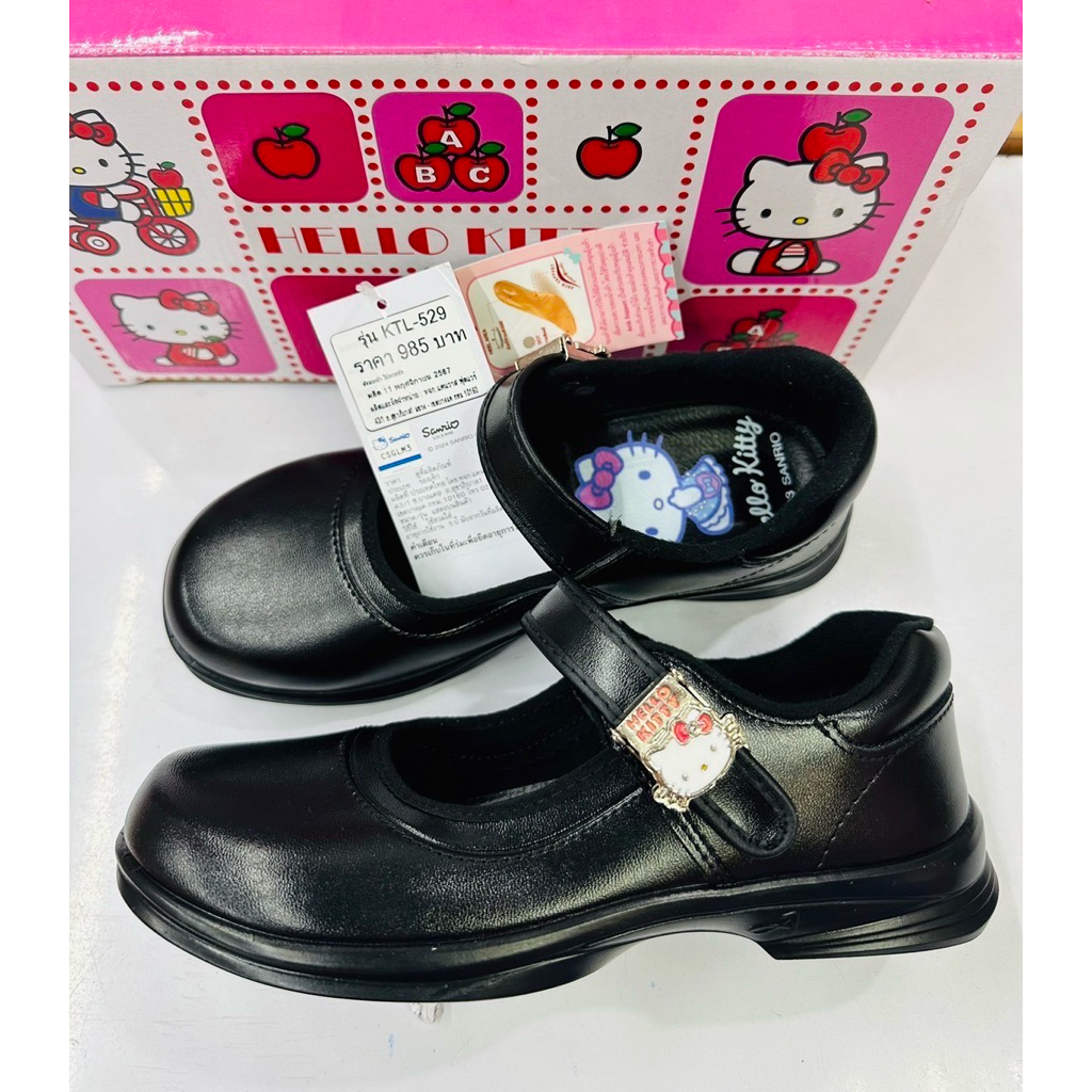 รองเท้าเด็กนักเรียน Kitty ลิขสิทธิ์แท้ KTL-529 รุ่นคลิปล็อค Size 34-38 สำหรับเด็กประถม