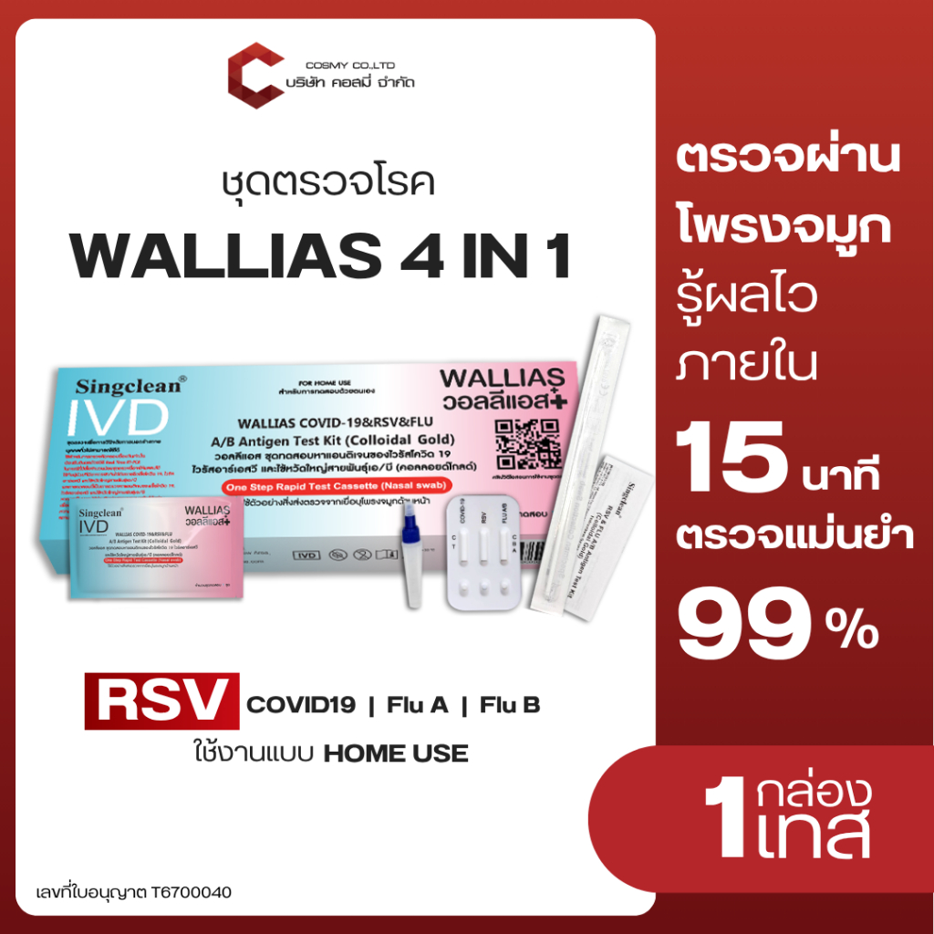 Wallias ชุดตรวจหาไวรัส 4in1 COVID-19 & RSV & FLU A / B Antigen Test Kit ชุดตรวจRSV