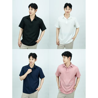 S9: เสื้อเชิ้ตโปโล แขนสั้น แบบสวม สไตล์เกาหลี ผ้านิ่ม ยับยาก ไม่ร้อน ใส่สบาย