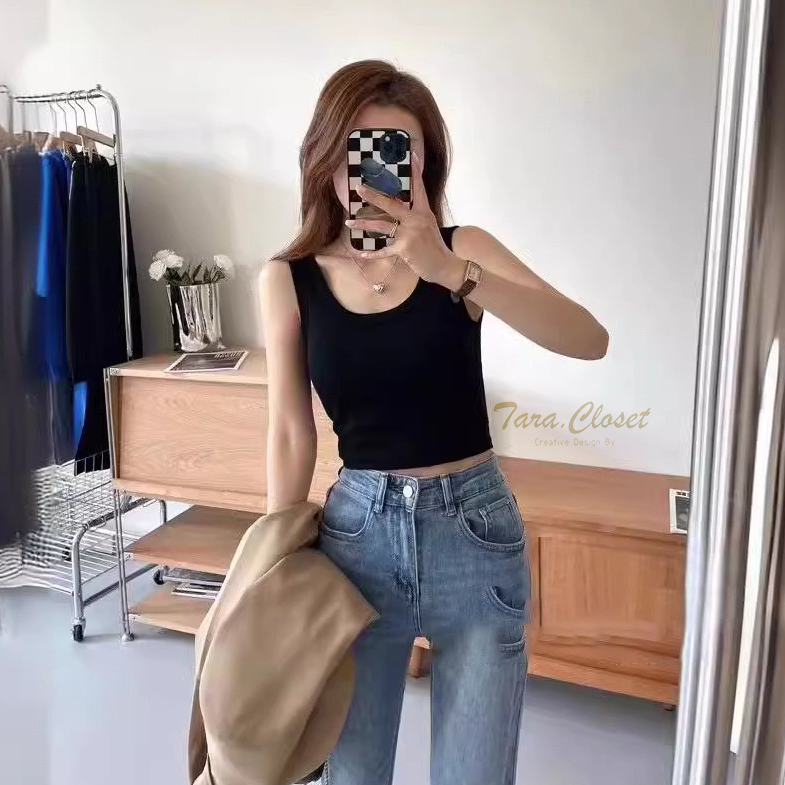 CVC004 TARA Corp เสื้อกล้าม เสื้อยืด คอเหลี่ยม แขนกุด เนื้อผ้าร่อง ผ้ายืด เนื้อนิ่ม ใส่สบาย ไม่ร้อน