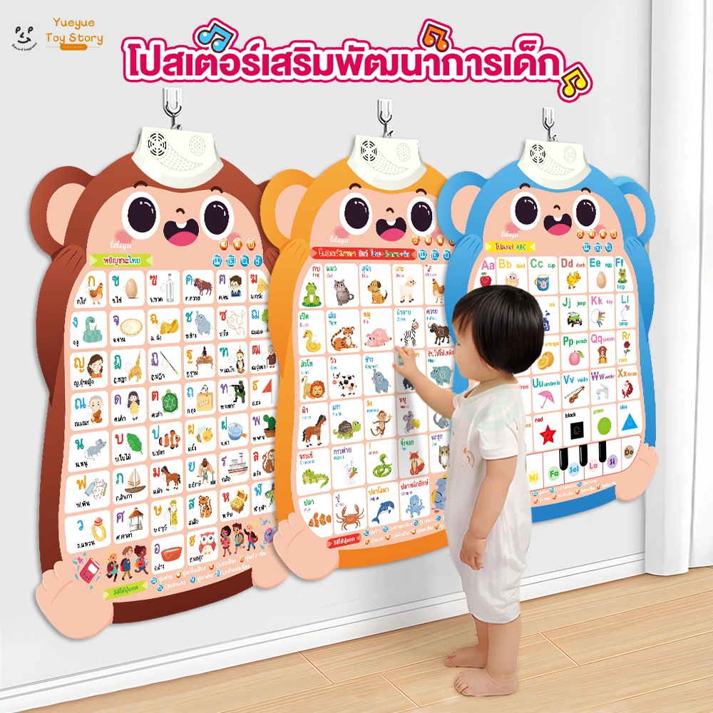 โปสเตรพูดได้ 2 ภาษา โปสเตอร์ โปสเตอร์สนคำศัพท์เด็ก มีเพลง ผลไม้ ABC ของเล่นเสริมพัฒนาการเด็ก