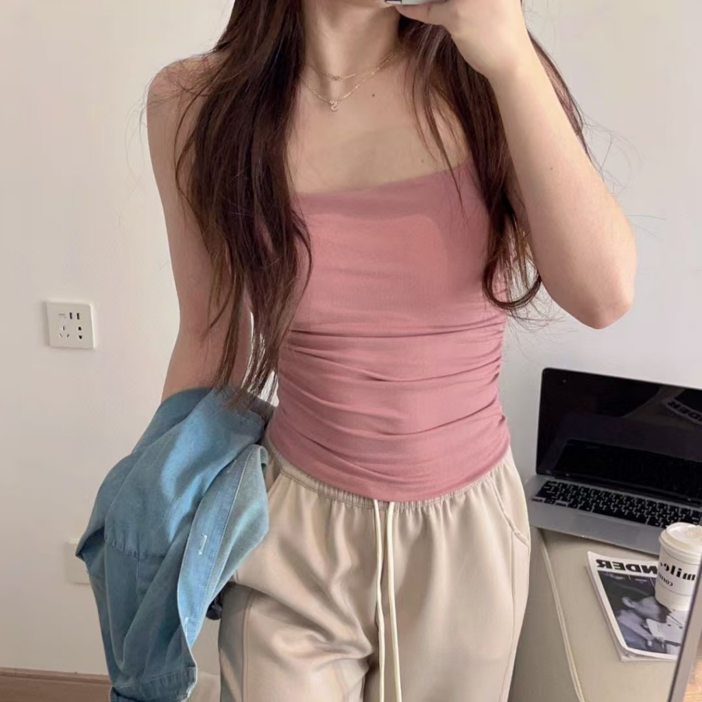 เสื้อสายเดี่ยว สายเดี่ยวผู้หญิง บราสายเดี่ยว บรามีฟองน้ำในตัว ถอดซักได้ ใส่สบาย - รูปที่ 6