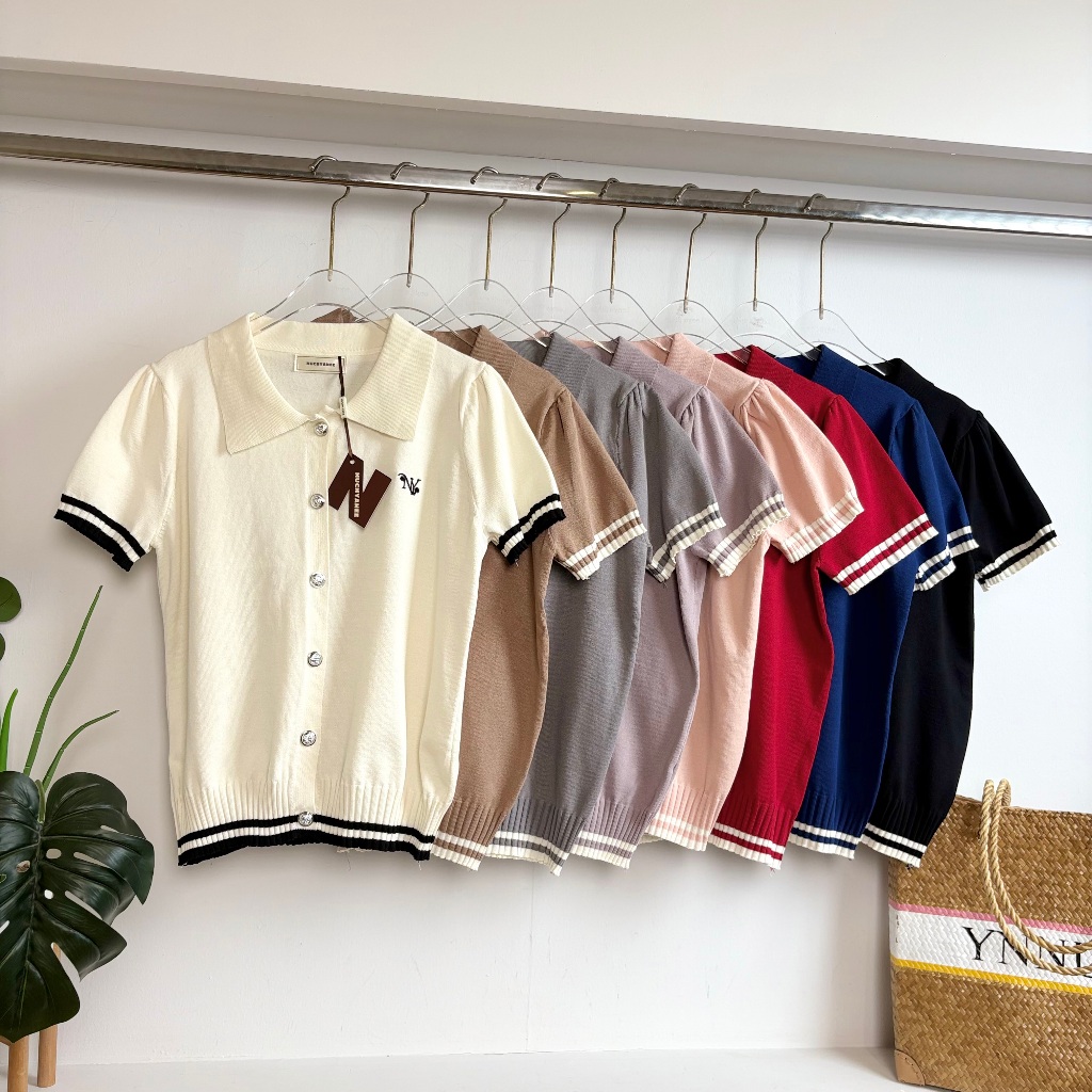(T899)เสื้อไหมพรมคอปกสีพื้นแต่งขอบรุ่นใหม่น่ารักมาก