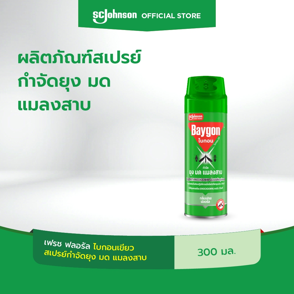 ไบกอนเขียว สเปรย์กำจัดยุง ยาฉีดยุง มด แมลงสาบ 300 มล Baygon Multi Insect Killer Odorless Aeresol Spr