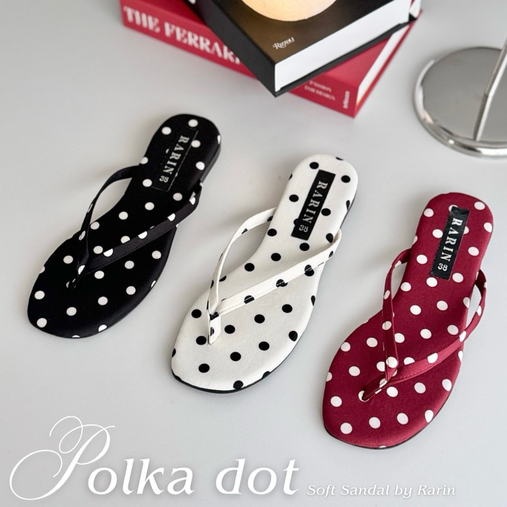 ✅ ส่งจากกรุงเทพ [ Polka dot ] 36 - 41 รองเท้าแตะผ้าไหมลายจุด
