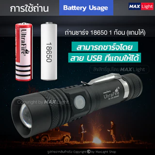 MaxLight ไฟฉายT6 สว่างมาก (พร้อมซองเกรดA) Zoomส่องไกลได้ รุ่น 518 ไฟ 3 Mode ชาร์จUSB ได้ อุปกรณ์ครบชุด
