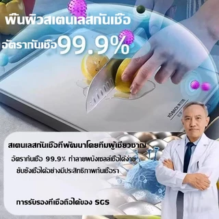 【รับประกัน30ปี】เขียง ต้านเชื้อ99.9% ป้องกันเชื้อรา สองด้าน สเตนเลส304+PP เขียงสแตนเลส Cutting Board ยืนยืน ตั้งได้