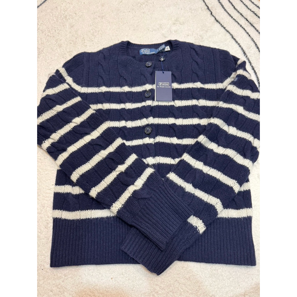 Striped Cable Wool and Cashmere Cardigan (M）