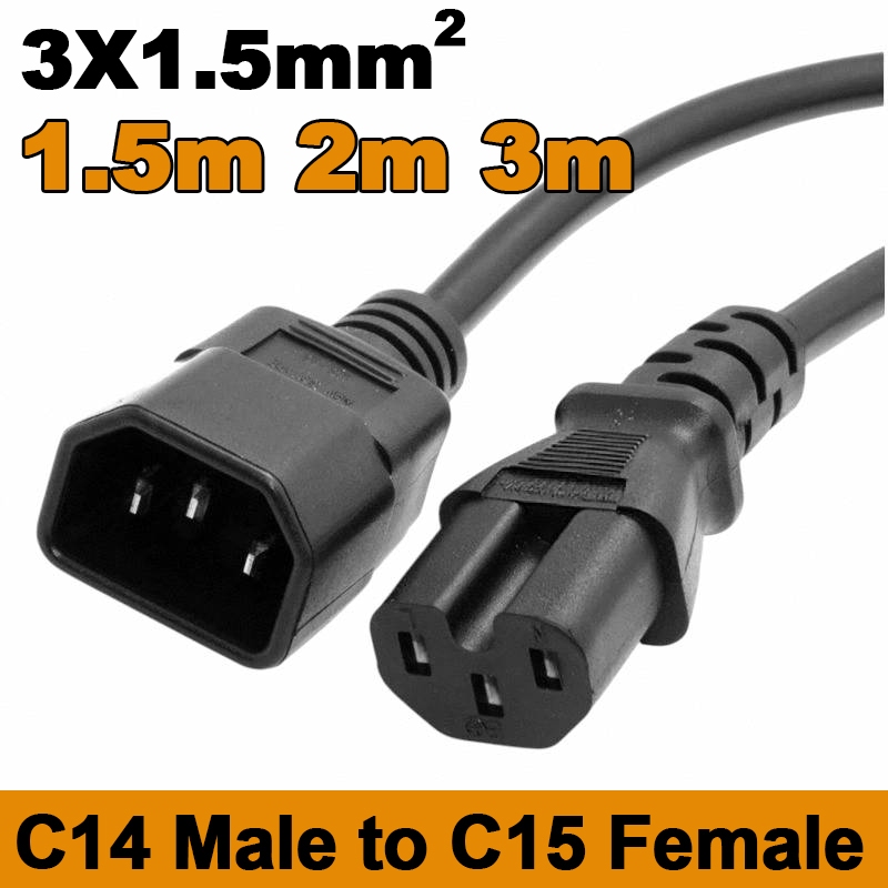 AC Power Cable C14 to C15 ขนาดสาย 3X1.5mm2 10A 250V extension cable C14-C15 Power Cord  wire for PC UPS APC.