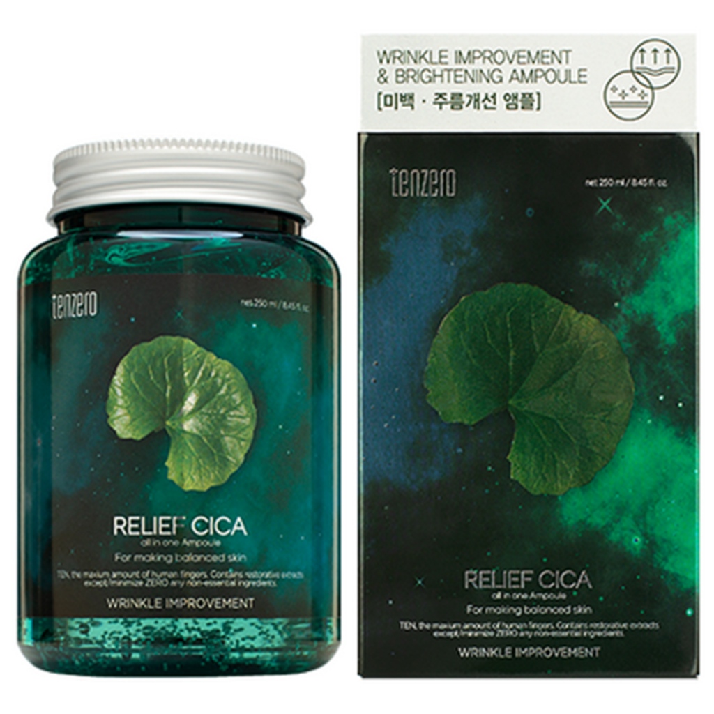 📌พร้อมส่ง ของแท้💯🌿 TENZERO RELIEF CICA  ALL IN ONE AMPOULE - 250 ml 🌿 แอมพูลใบบัวบก (CICA) สูตรอ่อนโยนพิเศษ! ลดรอยแดง 🌿🍃