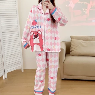 ❤️ชุดนอนผู้หญิง❤️ แขนยาวขายาว L-4XL ผ้าไหมอิตาลี ชุดนอนเซ็ต ลายการ์ตูนน่ารัก งานใส่สบาย ผ้านิ่มมาก