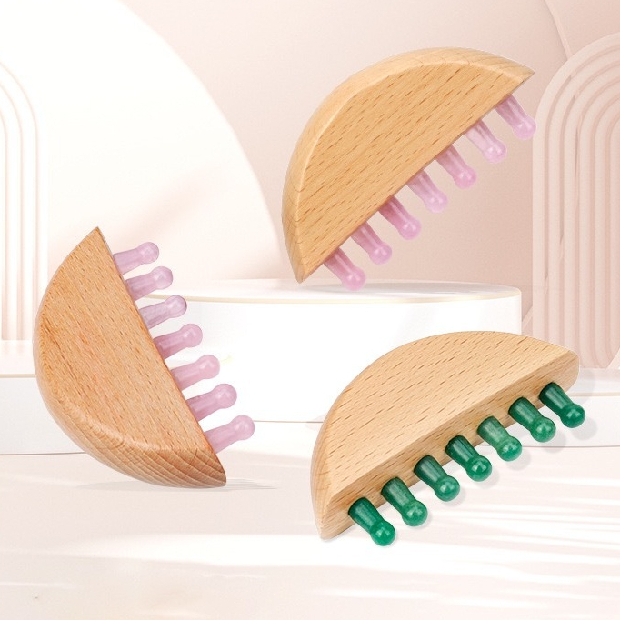 หวีไม้หยกธรรมชาติแท้ แบบเมริเดียน หวีกัวซา ป้องกันไฟฟ้าสถิตย์ ลดผมร่วง สําหรับนวดศีรษะ คอ หลัง นวดเส้นผ่อนคลาย