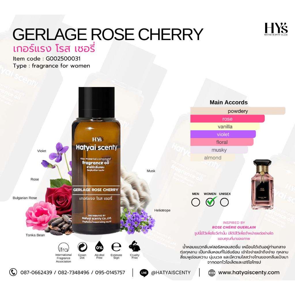 หัวเชื้อน้ำหอมกลิ่น GERLAGE ROSE CHERRY เกอร์แรง โรส เชอรี่