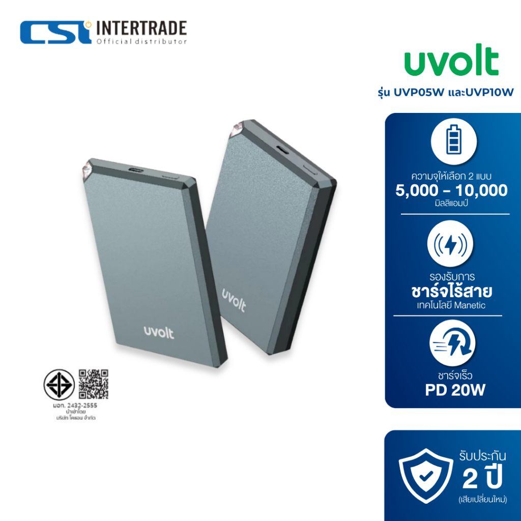 Uvolt แบตสำรองไร้สาย Powerbank MAGNET WIRELESS CHARGING ชาร์จเร็ว PD20W