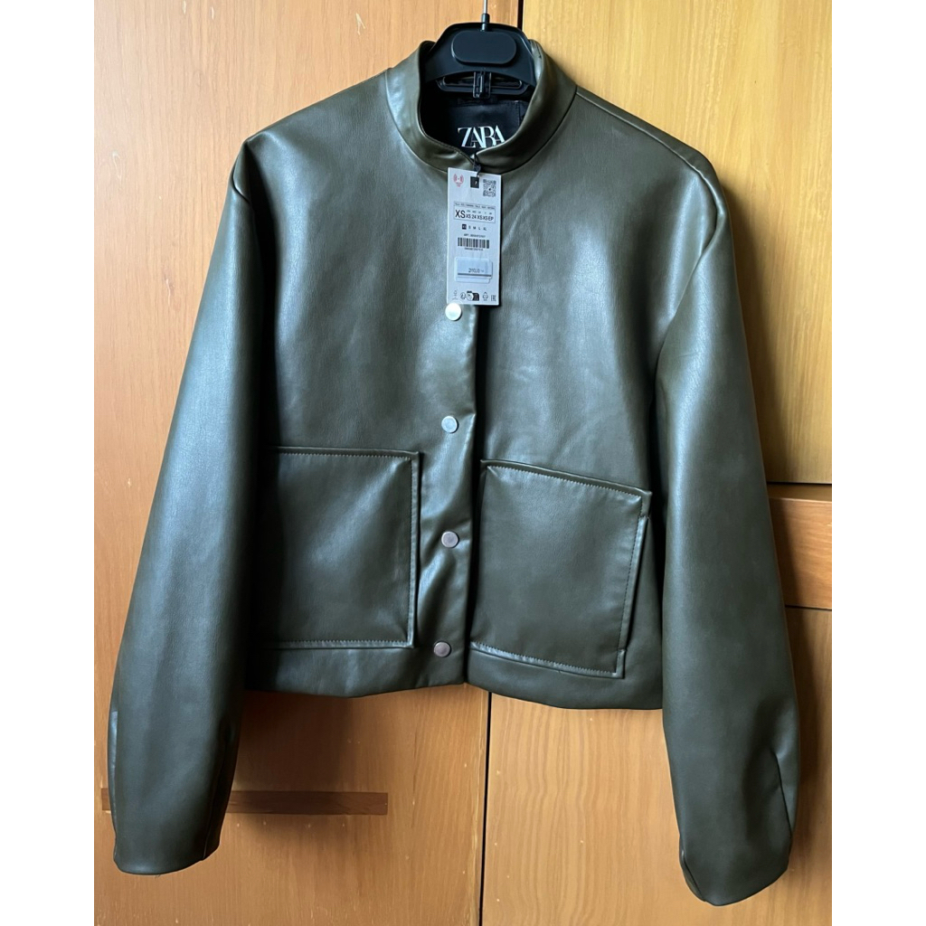 Zara leather bomber jacket