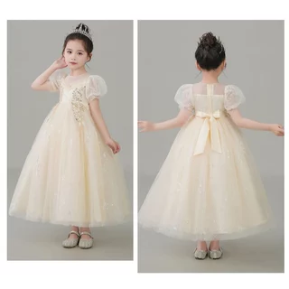 i12 ชุดเดรสออกงานเด็ก ชุดราตรียาวสีขาว แขนตุ๊กตา พร้อมส่งจากไทย