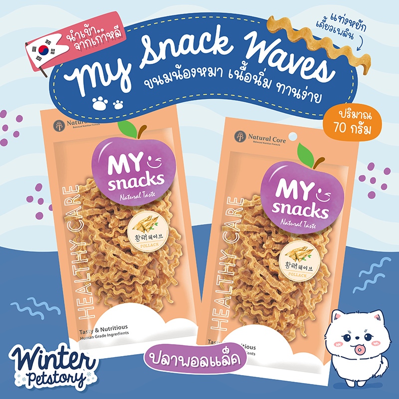 Natural Core My Snacks Wave 70g เจอร์กี้เนื้อปลาและอกไก่ เนื้อนิ่ม นำเข้าจากเกาหลี (ขนมสุนัข🐶)