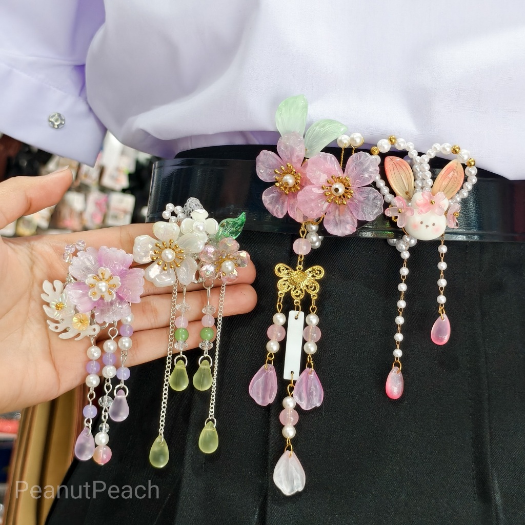 สายรัดเข็มขัด เจ้าหญิง ดอกไม้ โบว์ใหญ่ คล้องเข็มขัดนักเรียน นักศึกษา ลูกปัด เพชรน่ารัก สไตล์หรูหรา