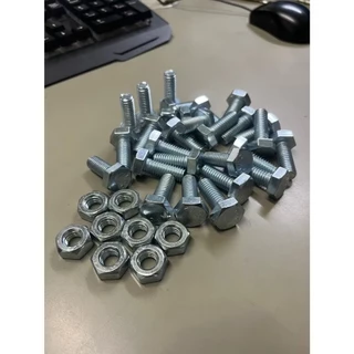 (20 ชุด) สกรูหัวหกเหลี่ยม หุน ชุบขาว ขนาด 1/4" (2หุน) (ตัวผู้+ตัวเมีย) เกลียวตลอด ทุกความยาว