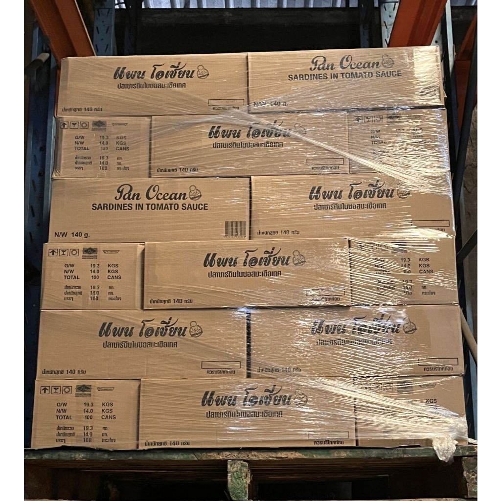 ปลาซาดีนในซ๊อสมะเขือเทศ ตราแพนโอเชี่ยน ขนาด 140 กรัม (ยกลัง 100 กระป๋อง)