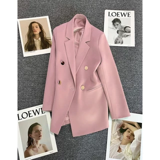 🔥ส่งไวจากไทย🔥 Blazer เสื้อสูทผู้หญิง เสื้อสูทสีกากีอารมณ์สบาย ๆ ใหม่ของผู้หญิง มี 4 สี，สไตล์โลหะสี่ปุ่ม
