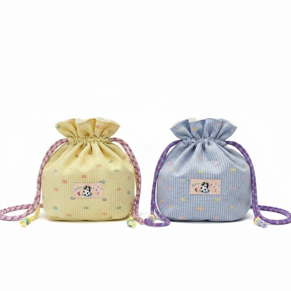 C2385 กระเป๋าสะพายข้างทรงขนมจีบ สายเชือกสีน่ารัก ขนาด13.5นิ้ว