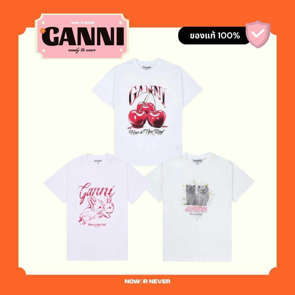 มีโค้ดลด 20% 💖 /พร้อมส่ง/ Ganni T-shirt เสื้อยืด ของแท้ 100%